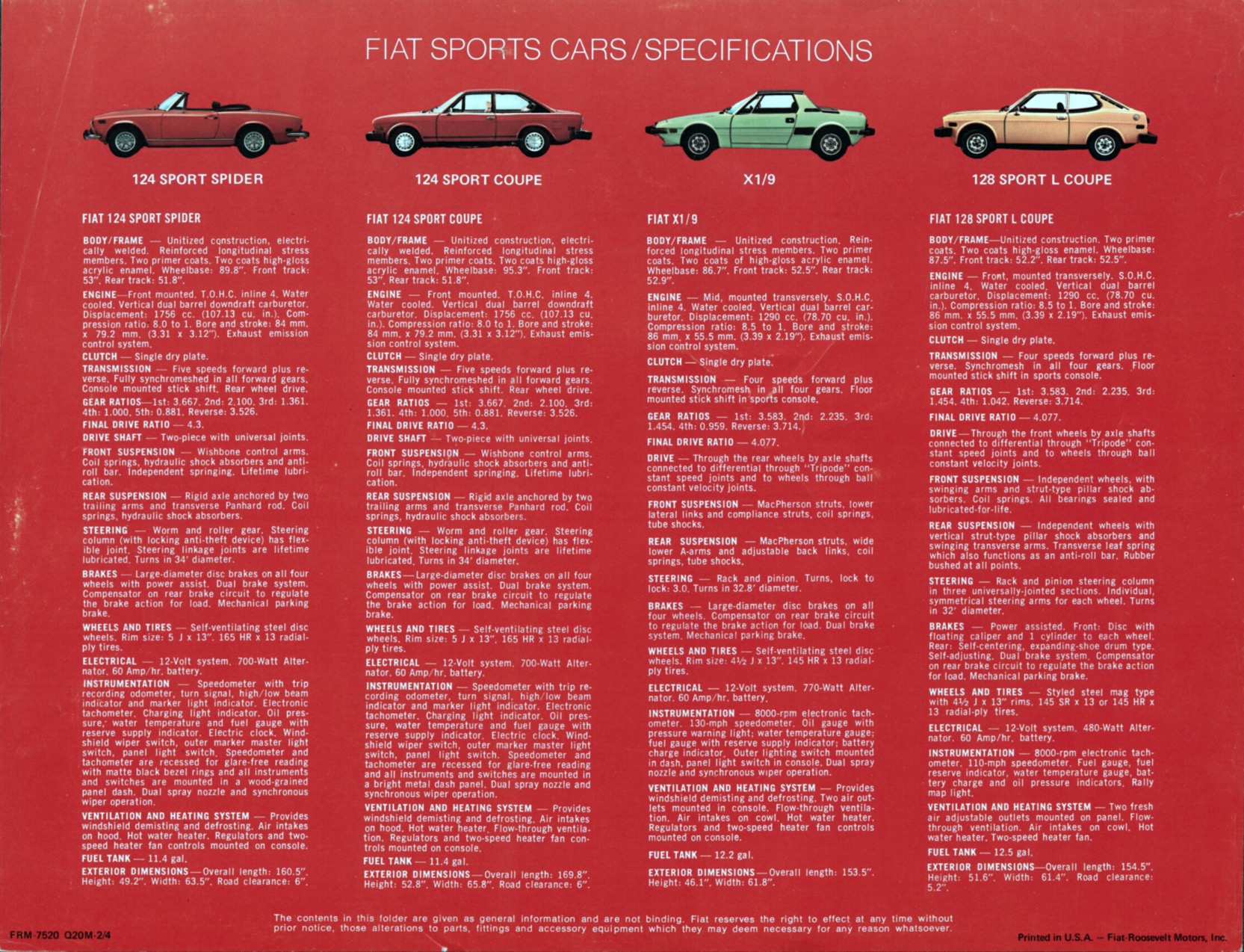 1974 Fiat Full-Line Brochure Page 1